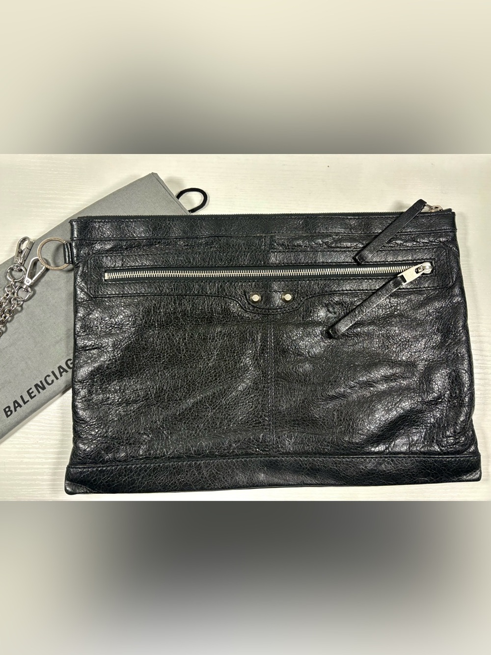 BALENCIAGA Black Classic Clip L Leather Clutch Bag, Lambskin~COA & Dust bag